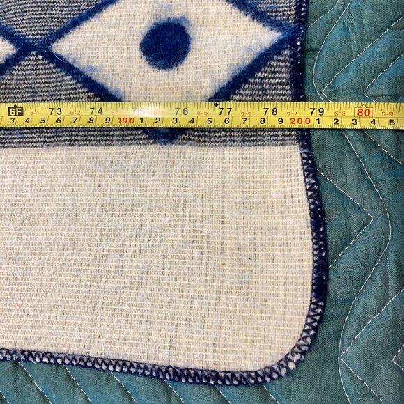 Handcrafted Blue & Cream Tribal Alpaca Blend Twin Blanket Ecuador 86 x79 - Picture 5 of 6